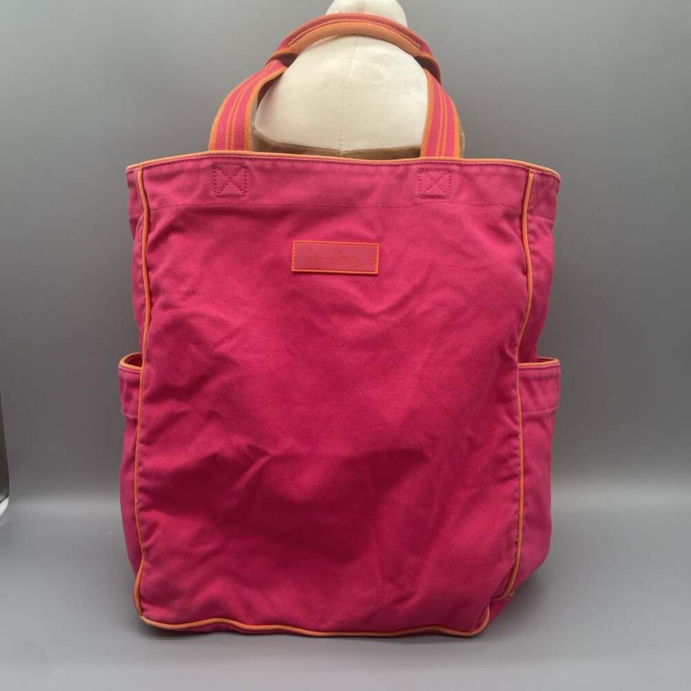 Vera Bradley Pink w Orange Trim Tote Bag Large Shoulder Bag Beach Travel